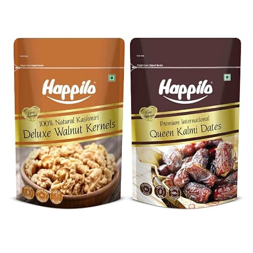 Happilo Premium 100% Natural Californian Walnut Kernels,Dried,200g & Premium International fresh Queen Kalmi Dates, 200gm