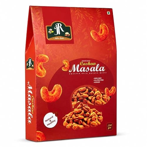 JETHU RAM Masala Cashew - 2kg | Premium Roasted & Spiced Kaju | Crunchy & Flavorful Snack | Rich in Protein & Energy | Non-GMO, Gluten Free & Kosher | Perfect for Party Snacks | (250g x 8 Packs)