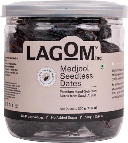 Lagom Medjool Seedless Dates 200g | Premium Pitted Jordan Dates | Soft, Juicy & Naturally Sweet | No Added Sugar, No Preservatives | Vegan, Gluten Free, Non-GMO