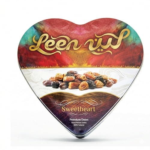 LEEN Premium Mixed Date Gift Box 200g | Assorted Madinah Dates from Saudi Arabia | Ajwa, Safawi, Sagai, Khodhri & Mabroom | Heart-Shaped Gift Tin