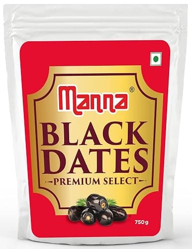 Manna Black Dates 750 grams Khajur Khajoor Fresh Natural. Rich in Iron, Fibre & Vitamins | Premium Imported