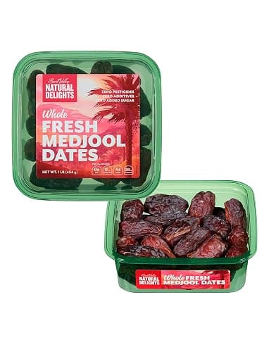 Natural Delights Fresh Medjool Dates (1 lb.) | Great Snacks for Adults and Kids | Non-GMO Verified | Superfood | No Sugar Added | Good Source of Fiber | 16 Vitamins & Minerals Packaging may vary