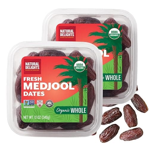 Natural Delights Organic Medjool Dates, Whole - 12 Oz Tub (Pack of 2)