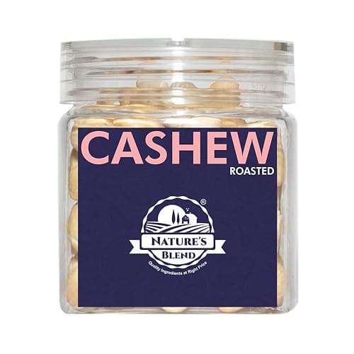 "Nature's Blend Roasted Cashews 100g Jar | Indian W210/W240 Grade | Light Oil-Free Roasting | Buttery Mildly Salted Crunch | Light Golden Whole Nuts"