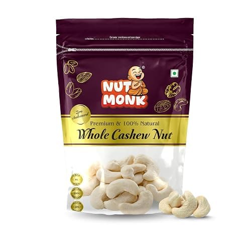 NUT MONK Premium Whole Cashews (Kaju) | W320 Grade Cashew Nuts | Crunchy & Creamy Dry Fruits for Healthy Snacking, Cooking, Baking, Sweets, Desserts & Festive Gifting (200g)