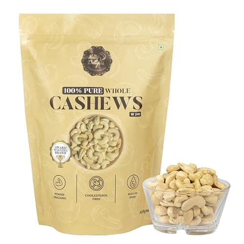 Nutty Delights Premium W240 Cashew - 500 Gram| Whole Crunchy Kaju | Rich in Protein, Keto-Friendly, Gluten-Free Dry Fruits | Healthy Luxury Snack & Festive Gift