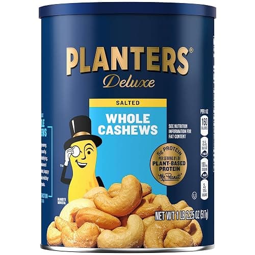 PLANTERS Deluxe Salted Whole Cashews, Plant Based Protein, 18.25 Oz (1 Ct)