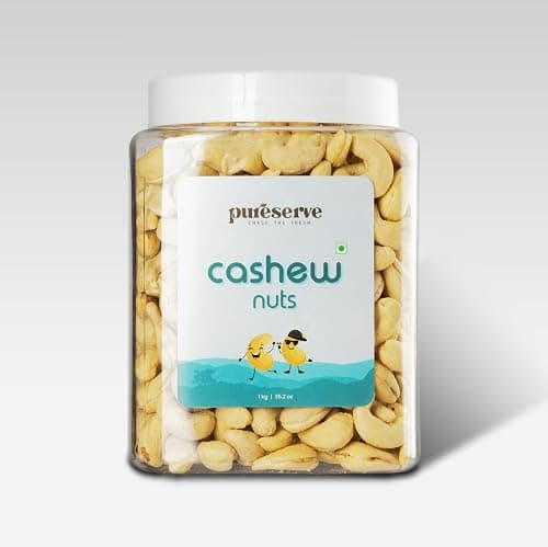 Pureserve Premium Whole Cashews 1Kg - Super Crunchy & Naturally Sweet | Rich in Protein & Healthy Fats | Ideal for Snacking, Cooking & Gifting | Vegan & Gluten-Free