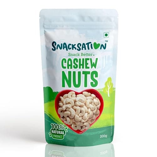 Snacksation Cashew W320 200g | Premium Kaju Dry Fruits & Nuts | Natural Whole, Protein Rich Healthy Snacks, Fresh & Crunchy