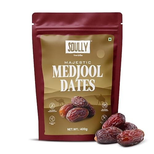 Soully Medjool Dates 400g | Premium Soft & Juicy Medjoul Khajoor | High in Fibre | No Added Sweeteners or Preservatives | Healthy Snacks | Healthy Dates for Snacking & Recipes | Dry Fruits