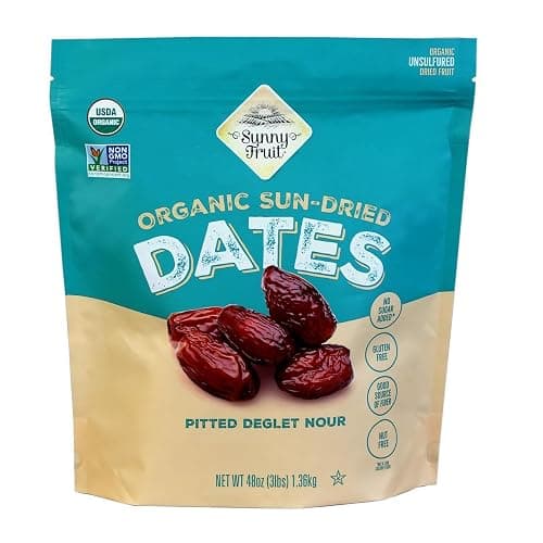 Sunny Fruit Organic Pitted Deglet Nour Dates (3 Pound Bulk Bag)