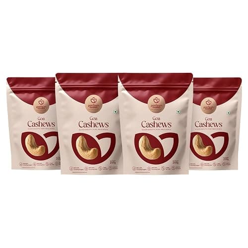 The Premium Basket Goa Cashews | Premium Whole Cashew Nuts | Fresh & Crunchy Cashew Nuts | 1kg (Pack of 4 x 250g)
