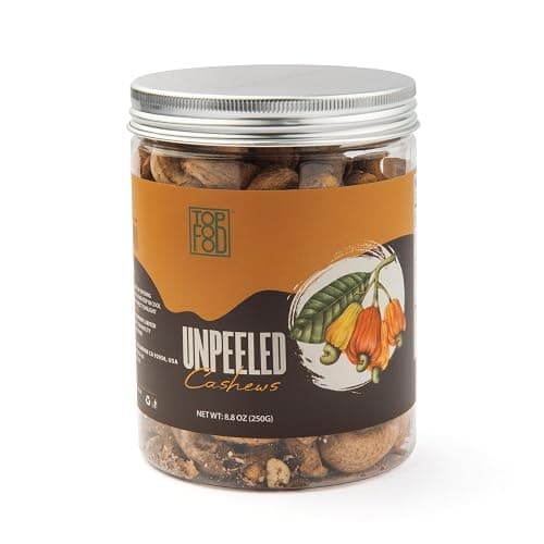 TopFood Premium Roasted Cashews, Lightly Salted Unpeeled Cashews – Whole, Vegan, Healthy Snack, Plant-Based Protein (8.8 Oz Canister)