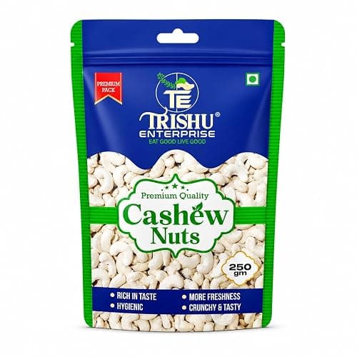 TRISHU ENTERPRISE Premium W180 Cashew Nuts 250g | Whole White Cashews (Kaju) | Super Premium Jumbo W180 Grade | Extra Large, Crunchy & Hygienically Packed | Dry Fruits for Snacking, Cooking & Baking