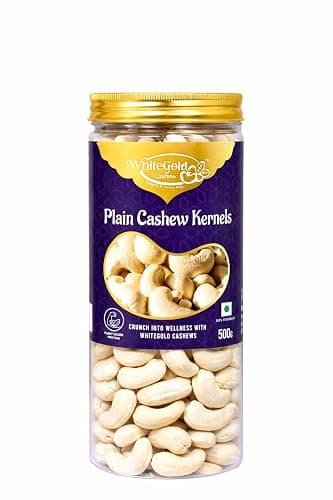 WhiteGold Premium Plain Jumbo W180 Cashew Nuts (Kaju) – 500g Jar | King-Size Gourmet Natural Raw Whole Kernels | Unsalted, Unroasted, High Protein & Vegan | Crunchy, Nutritious & Delicious Nuts | Rich in Protein, Magnesium & Phosphorus | Ideal for Snacking & Luxury Gifting