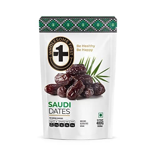 Wholesome First Saudi Dates/Kalmi Dates 400gm | Khajoor | Kalmi Dates | Gluten Free | Non GMO | All Natural | No Added Sugar | 100% Vegan | No Preservatives