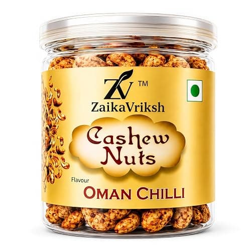 ZaikaVriksh Gourmet Premium Oman Chilli Roasted Cashew Nuts | 1kg (200g x 5) | Crunchy & Spicy Jumbo Whole Kaju | Rich in Protein & Zero Cholesterol Healthy Dry Fruit Snack